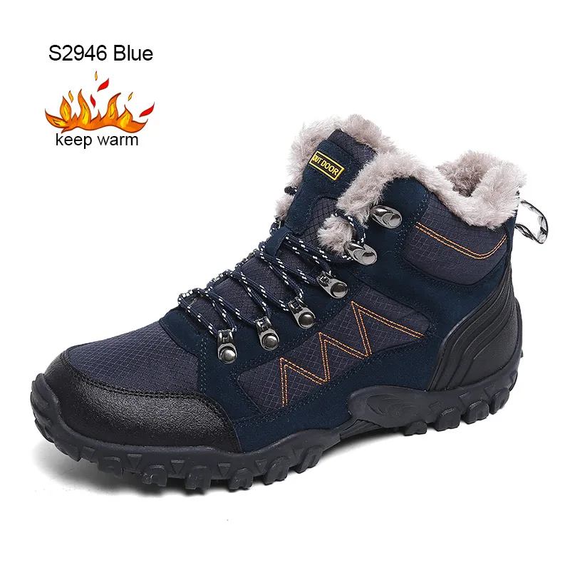 SUROM/Новые мужские зимние ботинки теплые плюшевые уличные Нескользящие резиновые ботильоны Мужская модная хлопковая обувь на толстой подошве из водонепроницаемого материала - Цвет: S2946 Blue