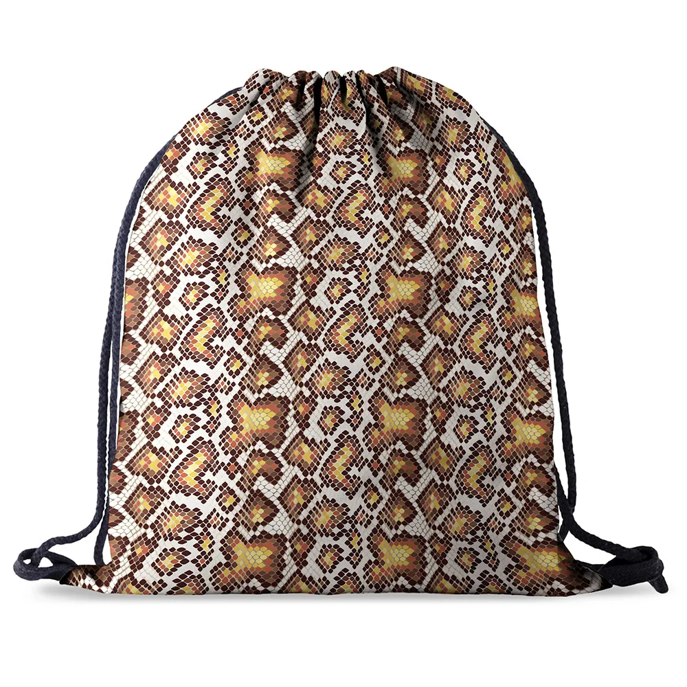 Модный шнурок мешок печати рисунок под змеиную кожу Drawstring Рюкзак Для женщин Мужская Повседневная Повседневное девичий рюкзак Mochila Feminina