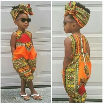 

Summer African Dresses Kids Fashion Print Romper Baby Girls Dashiki Bazin Bohemian Jumpsuit Children Riche Ankara Africa Clothes