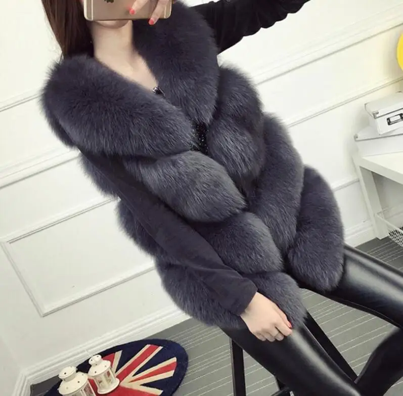 TANG Новое модное пальто из искусственного меха зимнее пальто женское пальто с поясом меховая жилетка женская меховая куртка меховой жилет для дам плюс SizeS-3XL - Цвет: Dark grey