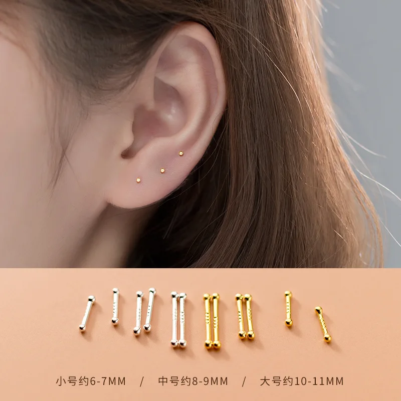 Real 925 Sterling Silver Korean Version Of Fresh And Simple two-way Ear Sticks For Girls Fashion Jewelry Gift | Украшения и
