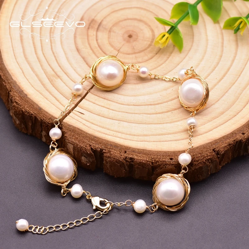 

GLSEEVO Fresh Water Pearls Adjustable Large And Small Pearls Bracelets For Wedding Girls Party Women Luxury Jewelry Joyas GB0212