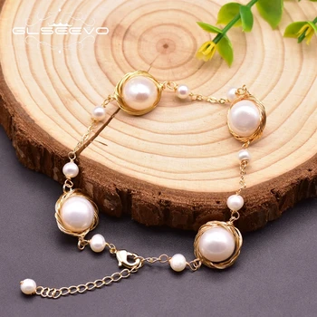 

GLSEEVO Fresh Water Pearls Adjustable Large And Small Pearls Bracelets For Wedding Girls Party Women Luxury Jewelry Joyas GB0212