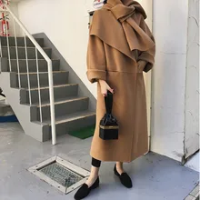 Женский Тренч, нордическая шерсть, кашемир, двусторонний, шерсть, кашемир, силуэт, с разрезом сбоку, длинное пальто