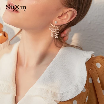 

SuXin earrings 2020 new simple tassel temperament earrings for women long pearl pendant earrings jewelry gift