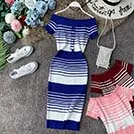 

Sexy Dress Women Bodycon Striped Off Shoulder Knitted Midi Dress 2019 Summer High Waist Short Sleeve Vestidos