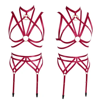 

Wine Red Feather Epaulettes Shoulder Wings Body Harness Sexy Lingerie Strappy Tops BurningMan Gothic Festival Rave Clothing