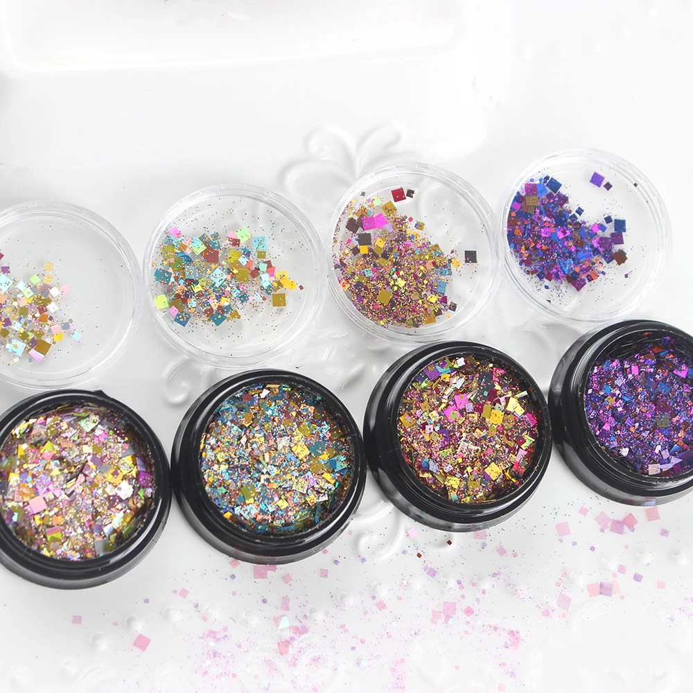 

4 boxes UV Resin Mold Fillings Material Colorful Sequare Sparkles Sequins Glitters Mix Set For Diy Resin Crafts Pigment Supplies