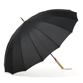 

Long Handle Automatic Rain Umbrella Men Quality 16K Strong Windproof Glassfiber Frame Wooden Umbrellas Women's Parapluie