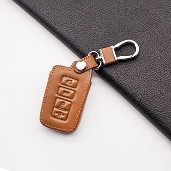 

2020 Carrying Leather Key Cover Fob Keychain Cases Holder For Toyota Highlander RAV4 Camry Avalon Corolla 4 Buttons Smart Keys