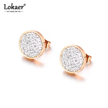 Lokaer Jewelry Rose Gold Color Stainless Steel 3 Colors Clay Crystals Stud Earrings For Girls Women boucle d’oreille E18037