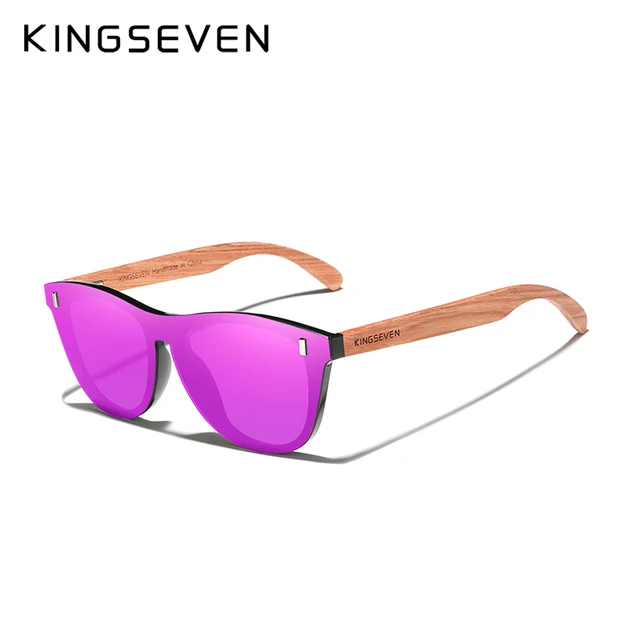 KINGSEVEN Brand Natural Bubinga Wooden Temple Polarized Rimless Sunglasses Men Women UV400 Handmade Eyewear Oculos de sol Purple Bubinga Wood