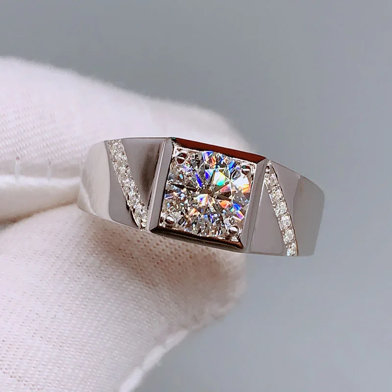 

Pure 14K White Gold moissanite Men Ring 1ct Carat D Color Moissanite stone Engagement ring Wedding Anniversary gift