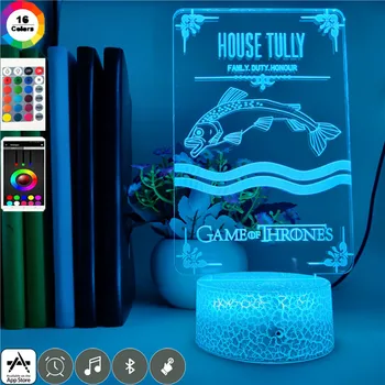 

7 Colors Night Light Movie Game of Thrones House Tully Three-dimensional Night Light Led Acrylic Table Lamp Smart Phone Control