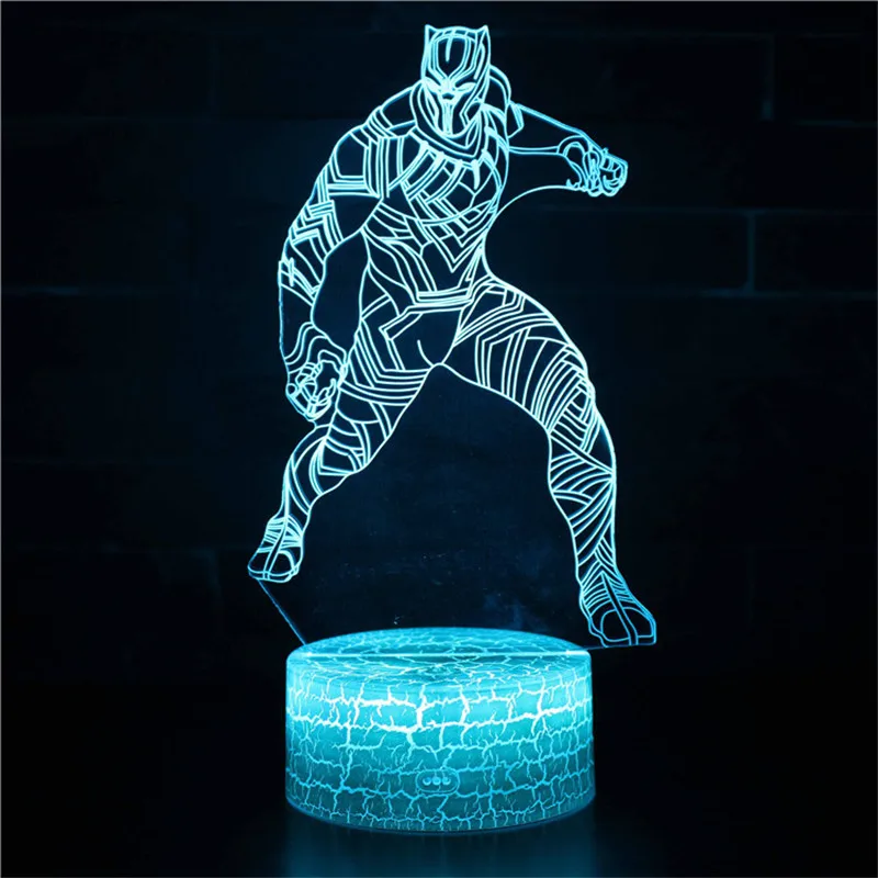 Железный человек Человек-паук светодиодный Ночной светильник с персонажами Marvel 3D стерео зарядка через usb объяснение на английском языке модные детские носки в подарок на день рождения - Цвет корпуса: Black Panther