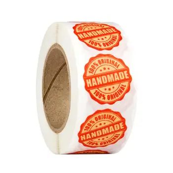 

500pcs Round "Handmade 100% Original" Stickers Seal Labels Roll Sticker for Package Decorate Handmade Sticker Stationery