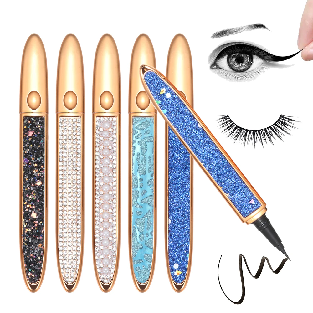 Delineador de pestañas mágico autoadhesivo, 1 unidad, 2020, 2 en 1, pluma de pegamento delineador líquido brillo ostentoso de diamante, maquillaje de ojos duradero resistente al agua