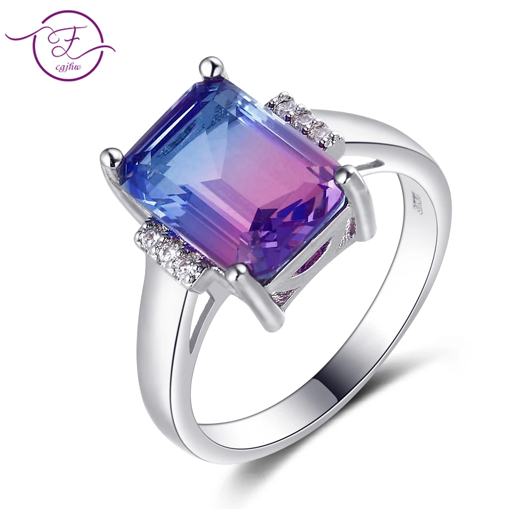 FCGJHW-anillo grande Rectangular Multicolor de turmalina, 10x14MM, fiesta y joyería para boda, aniversario
