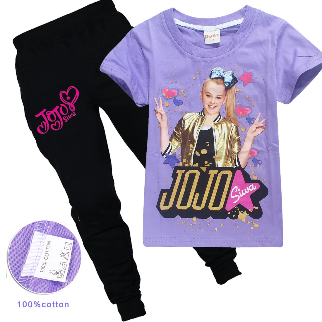 Летние красные детские футболки с героями мультфильмов JOJO SIWA хлопковые футболки с круглым вырезом для маленьких девочек комплекты с короткими рукавами для мальчиков и девочек футболки - Цвет: PS8356-purple