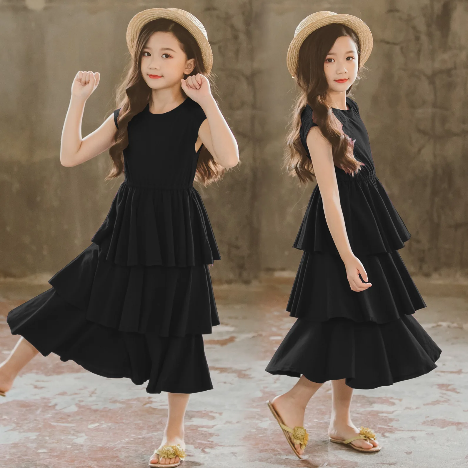 

Brand Children Dress 2019 New Kids Summer Dress for Girls Cotton Layered Dress Beach Baby Clothes Toddler Sundress