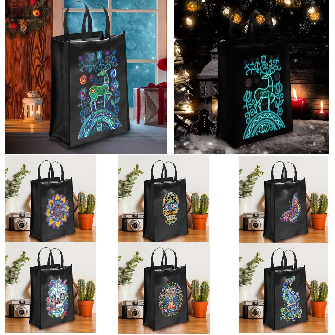 5D DIY Diamond Painting Linen Bags Handbag Mosaic Art Reusable Eco-friendly  Storage Pouch for Shopping Foldable Grocery Tote