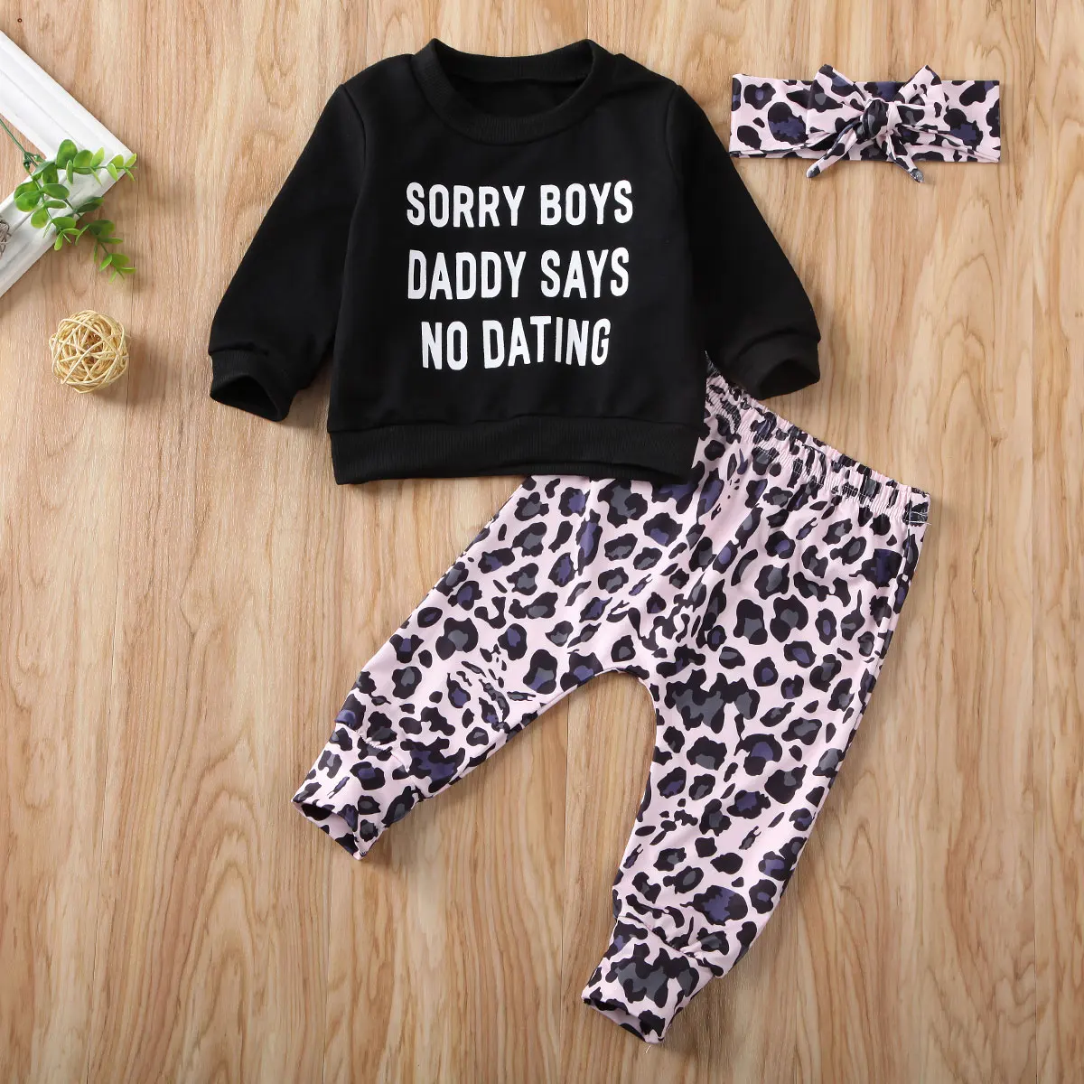 

Pudcoco Newborn Baby Girl Clothes Letter Long Sleeve T-Shirt Tops Leopard Print Long Pants Headband 3Pcs Outfits Clothes