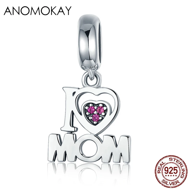 Amomook 100% Аутентичное серебро 925 пробы кулоны с надписями I Love Mom браслет ожерелье S925