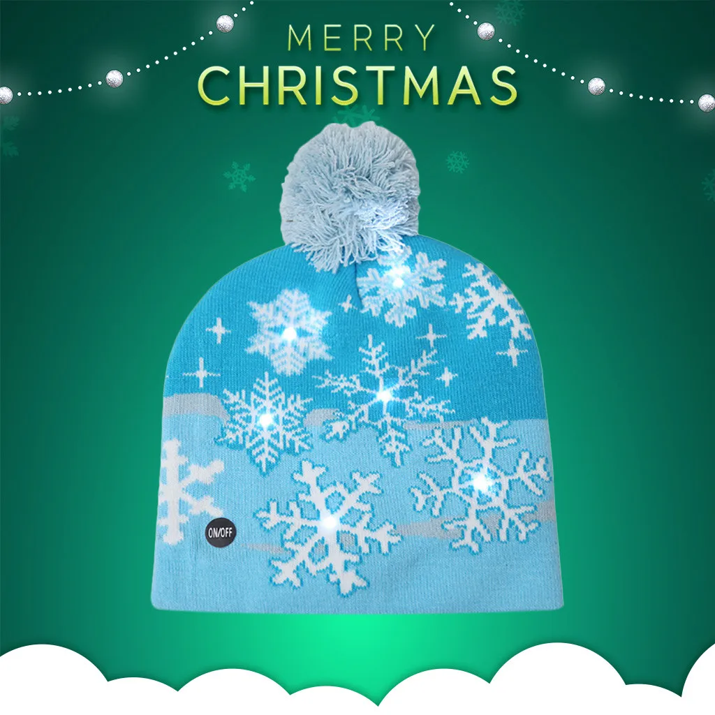 

2020 New Designs LED Christmas Hat Sweater knitted Beanie Christmas Light Up Knitted Caps for Kid Adult For Christmas Party
