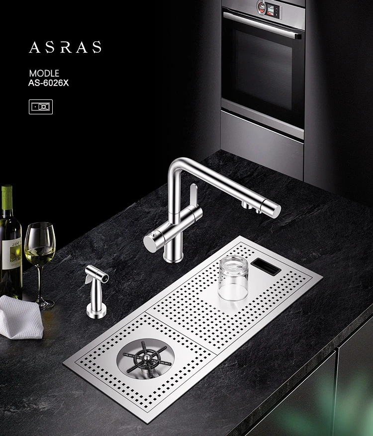 

ASRAS 6026X SUS304 cup washer tank with faucet, thickened stainless steel cup rinser, stylish design style washbasin tank,
