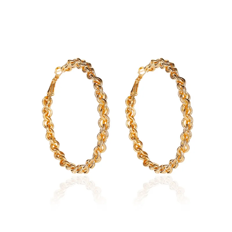 Gold Silver Color Punk Big Round Circle Hoop Earrings Women Hollow Metal Twist Chain Loop Earring Statement Charm Ear Jewelry | Украшения и