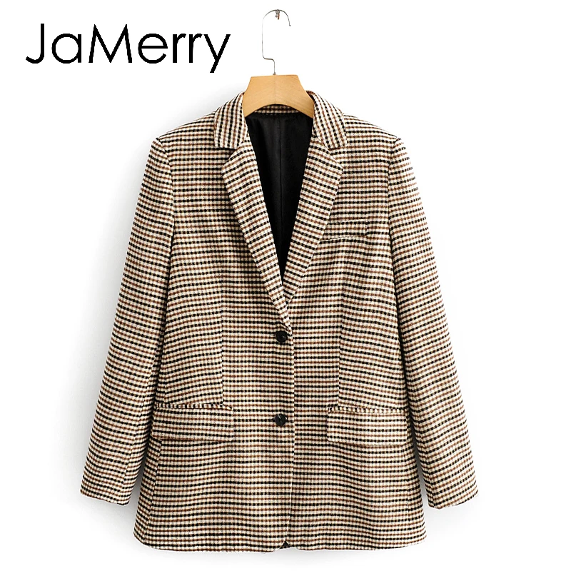 blazer JaMerry, уличная одежда, Женский клетчатый Блейзер, костюмы, длинный рукав, пуговицы, карманы, Женский блейзер, юбка, набор, модный, офисный, для девушек, Блейзер, наборы - Цвет: blazer
