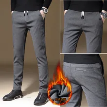 Новые мужские зимние толстые флисовые пушистые штаны мужские корейские повседневные Слаксы тонкие теплые брюки для мужчин черные серые брюки мужские