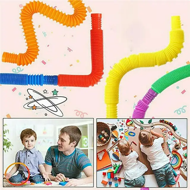 6Pcs Colorful Stretch Pull Fidget Toy Creative Pop Tubes Sensory Toys Kids Flexible Tube Toys for Kids Adults 2
