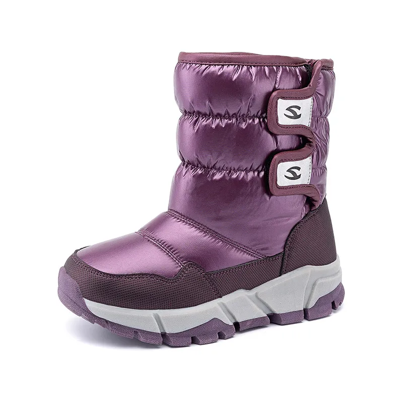 Теплые ботинки; детские зимние ботинки; Детские кроссовки; модная обувь с высоким берцем; обувь для девочек; теплая удобная и мягкая обувь - Цвет: Purple