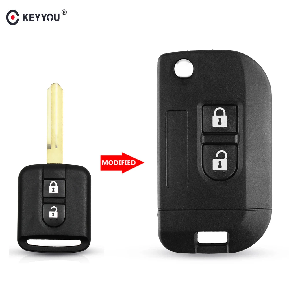 Раскладной чехол KEYYOU с 2 кнопками для дистанционного ключа автомобиля Nissan Qashqai