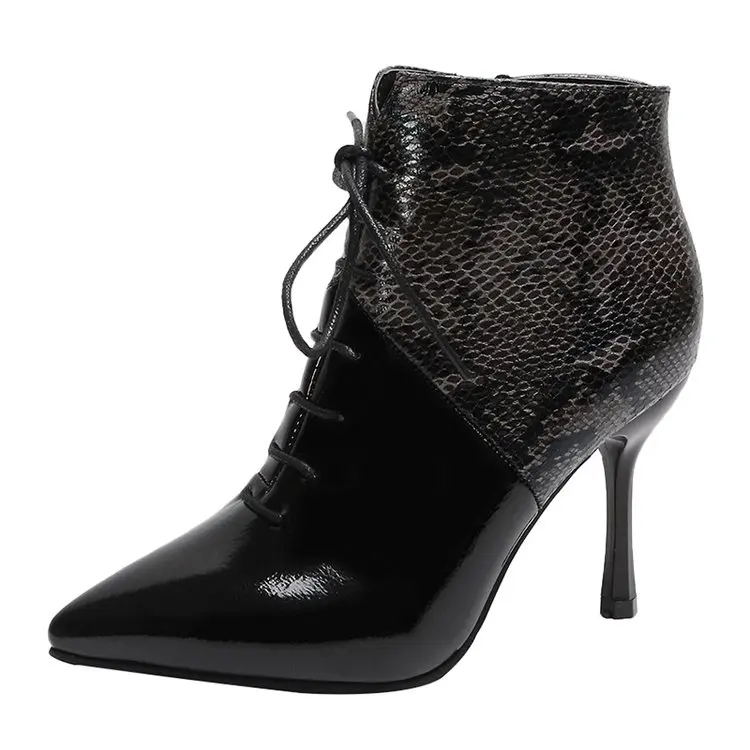 Новые женские ботильоны; женская обувь; повседневная женская обувь из искусственной кожи с острым носком на высоком каблуке; женская обувь; zapatos de mujer; G903 - Цвет: Black