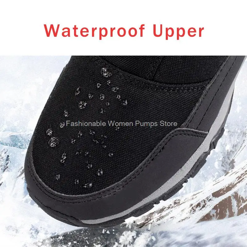 Men's Snow Boots Waterproof Winter Warm Plush Shoes Platform Shoes Thick-soled Women Cutton Male Outdoor Winter Boots Men