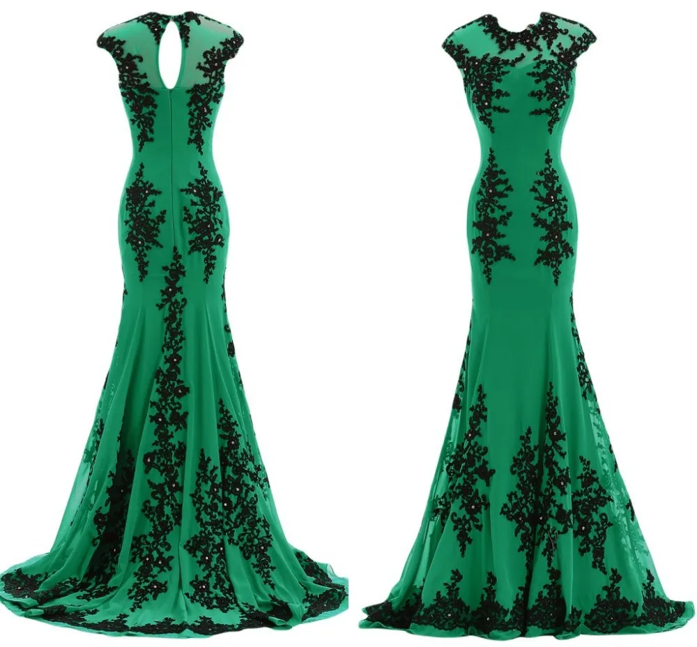 vestido de noiva изумрудно-зеленый арабский Стиль вечернее платье «русалка» Черное кружево Аппликация образец платья для матери невесты