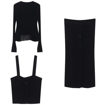 

Runway Design Solid Tassel 3 Pieces Sets Women Skirt Suit Knitted Streetwear Slim Female Button Top Fashion Office Lady Suits
