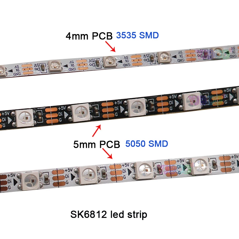 

1m DC5V 4mm/5mm/7mm PCB addressable SK6812 5050 SMD 3535 RGB flexible LED strip 60/144 pixels/m IP30 led strip free shipping