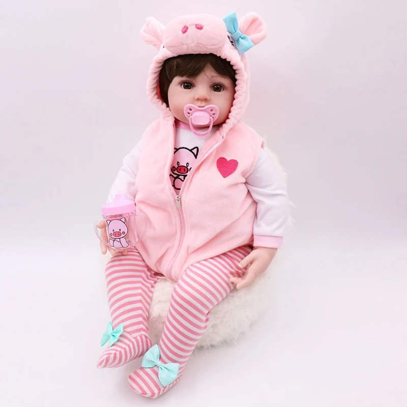 Детская кукла-Реборн, 48 см, мягкая силиконовая Милая свинья, ткань для тела, короткие волосы, Реалистичная кукла для малышей, детей, ролевые игры