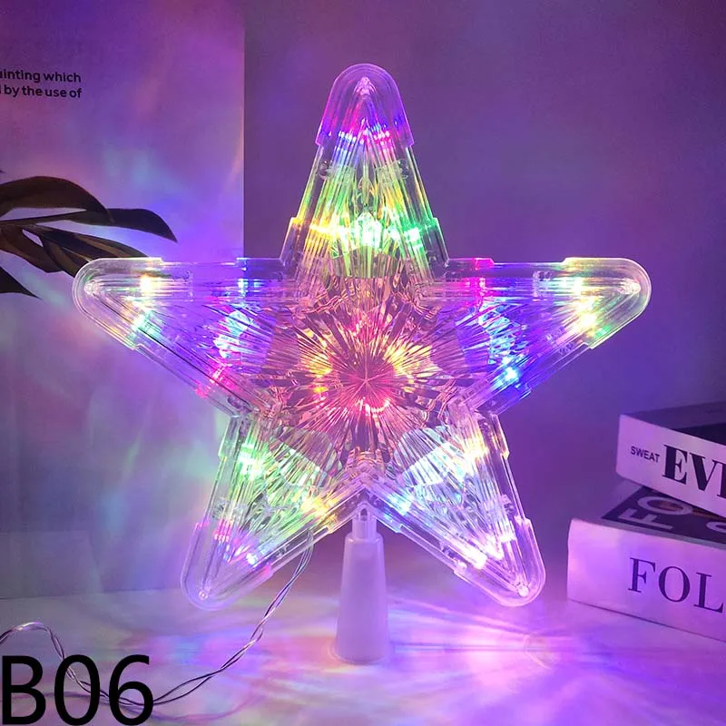 24/18cm Light Glowing Star Tree Topper Decor LED Ornament Christmas Tree Star Topper Decorations Fairy Light with Battery Box