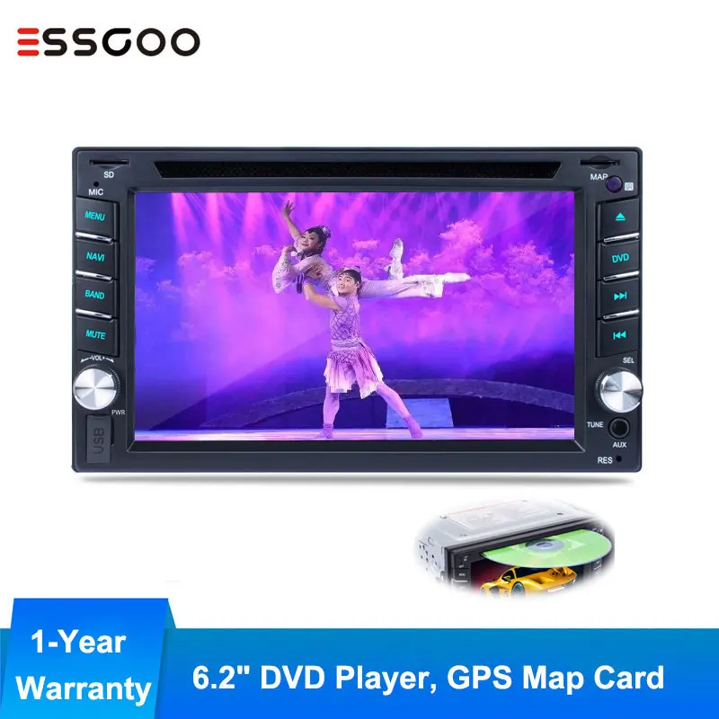 

Essgoo 6.2" 2 Din Car Radio Bluetooth Dvd Player Gps Navigation Fm Rds Rear View Camera Optional Car Stereo Autoradio Navigators