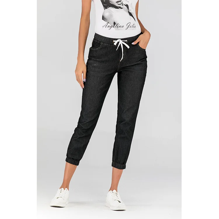 Jeans woman Stretch Plus Size Latest Lace-up Washed Leggings Denim Cropped Jeans Women 2020