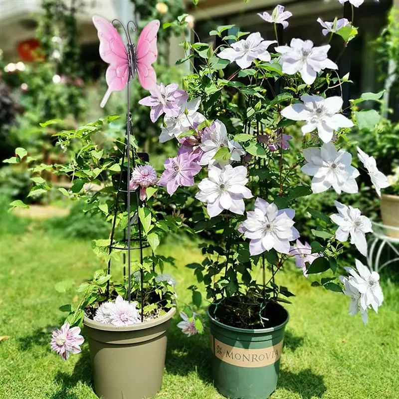 1pc Pretty Garden Plug-In Decor Butterflies Receptacle Stylish Metal Ornament Garden Yard Decor