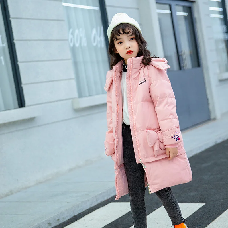 Российское зимнее пальто Новинка года, Детская куртка с белым утиным пухом для девочек, одежда парка с меховым капюшоном, верхняя одежда для малышей - Цвет: pink