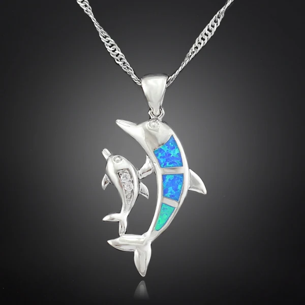 Blue Fire Opal Dolphin Fashion Jewelry Silver Plated Pendant for Women OP405 | Украшения и аксессуары