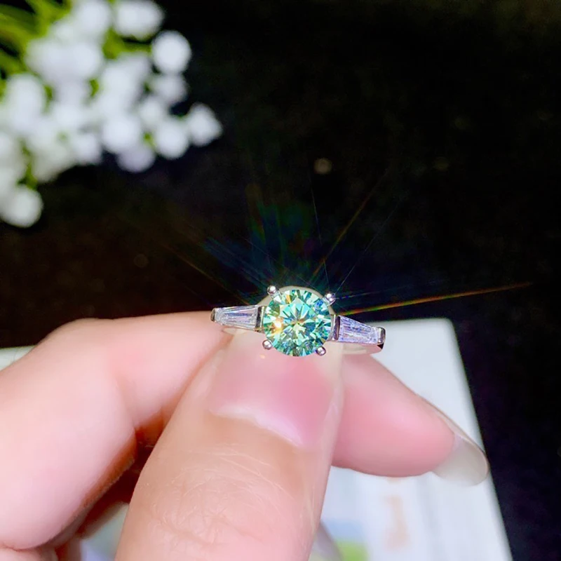 BOEYCJR 925 серебро 1ct/2ct синий цвет Муассанит VVS обручальное свадебное кольцо с бриллиантом с национальным сертификатом для женщин