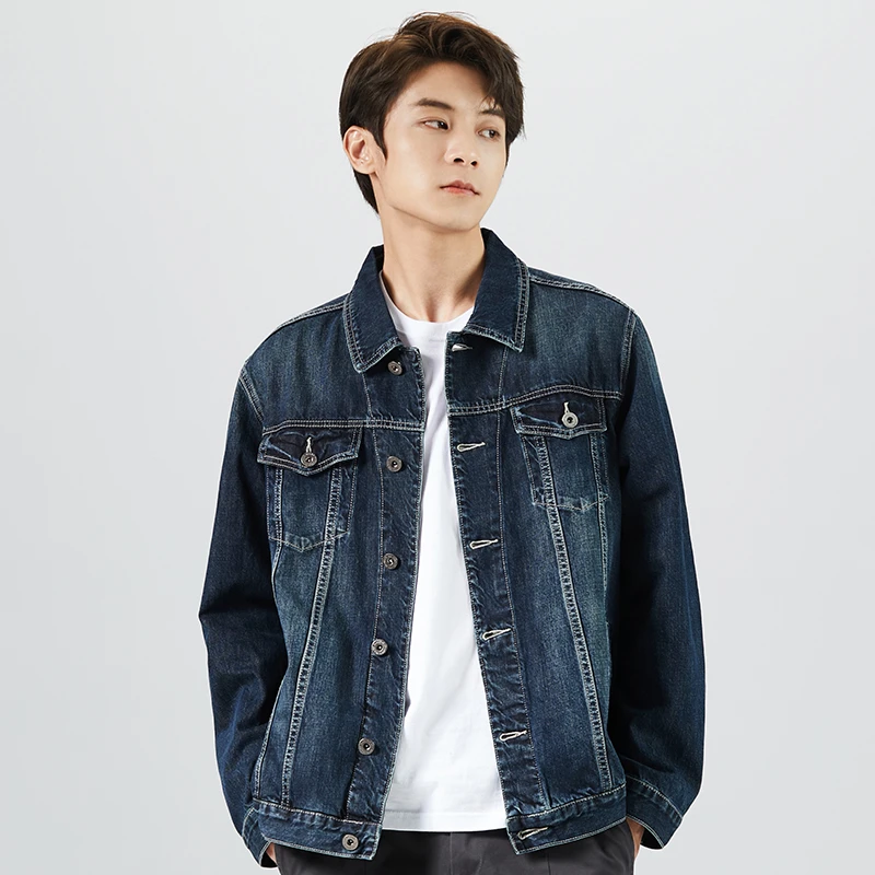 Men's Denim Jacket Spring and Autumn New Fashion High Quality Cotton Denim Jacket Men Navy Blue Blue Black Nostalgic Blue велорюкзак deuter compact 6 л denim navy 3200018 3383