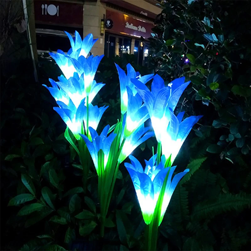 Flor de Lírio Solar para Decoração do Jardim Natal ao ar Iluminação à Prova Lâmpada Solar Colorido Lírio Flores Livre Dwaterproof Água Luz Led 3 Lâmpadas solares
